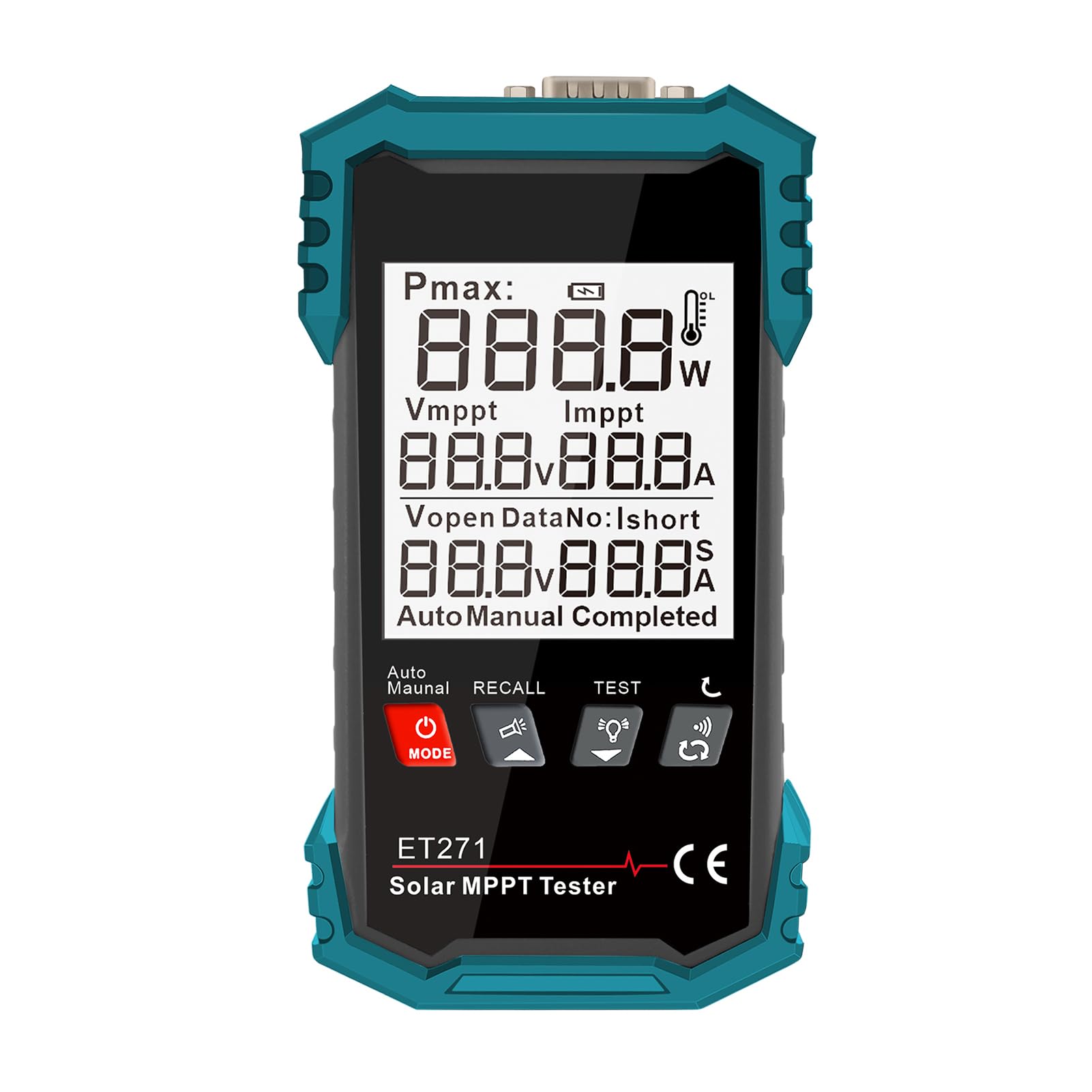 Tester solare da 1600 W, tester digitale portatile MPPT con modalità auto/manuale, tensione a vuoto, punto di potenza massimo (potenza/tensione/corrente), batteria da 1250 mAh