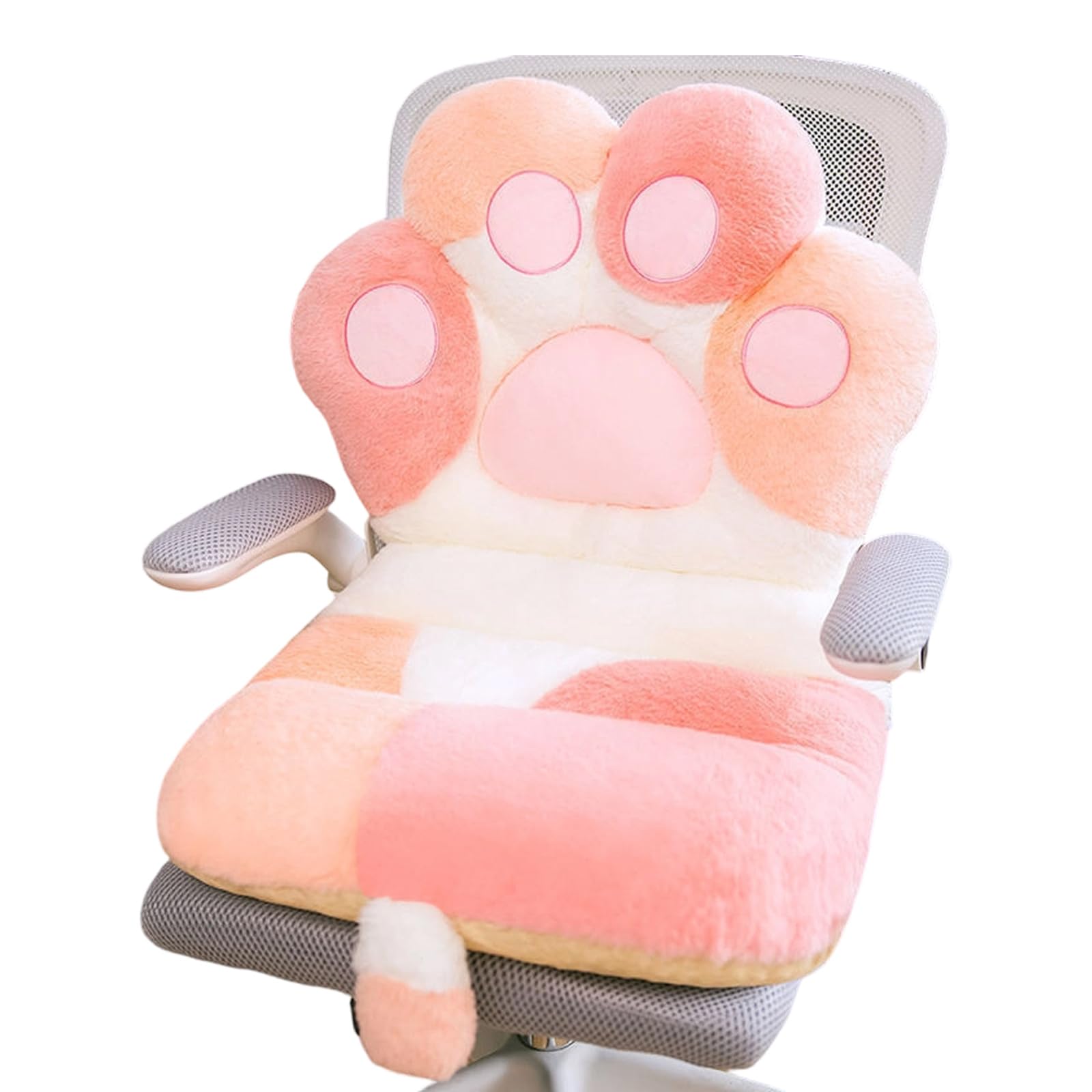 OSNIYAW Cartoon Cat Paw Print Lumbar Support Cushion for Office Chairs, PP Cotton Filling, Soft Furry Backrest Seat Cushion with Tieback for Desk Chair