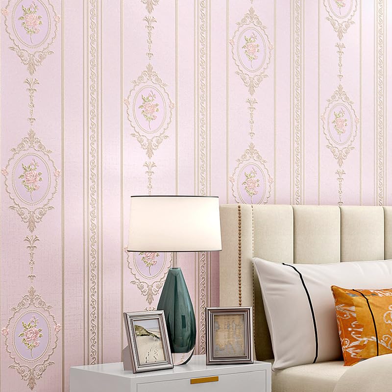 Papier peint fleurs roses intissé moderne et luxueux pour un salon chic