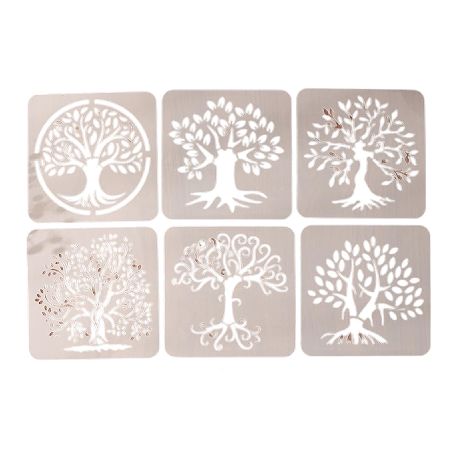 Tsophreniq 6 Pcs Tree Stencils for Painting Cartoon Scrapbook Journal Hollow Out Drawing Cartoon Art Templates