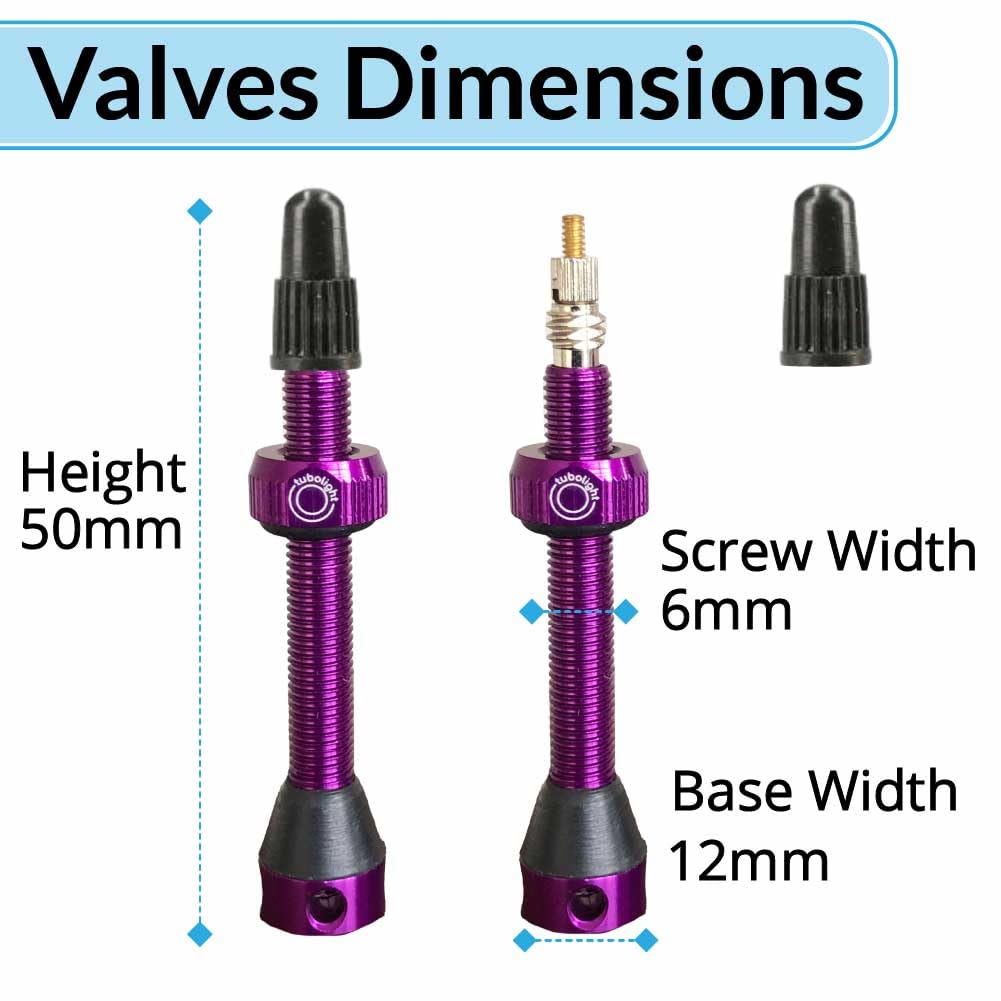 TUBOLIGHT Presta Tubeless Valve Stems 50mm | Purple Tubeless Presta Valve Stem for Bicycles and Motorcycles | High-Grade Brass with 4-Hole Design