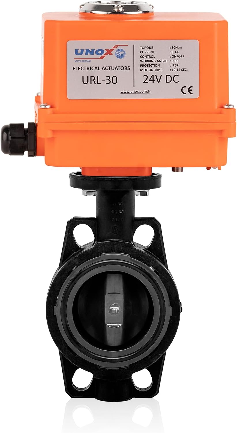 UNOX Butterfly Valve Ø110 (4") 110V AC with Electric Actuator Wafer Type U-PVC Body for Water | Industrial Motorized Butterfly Valves