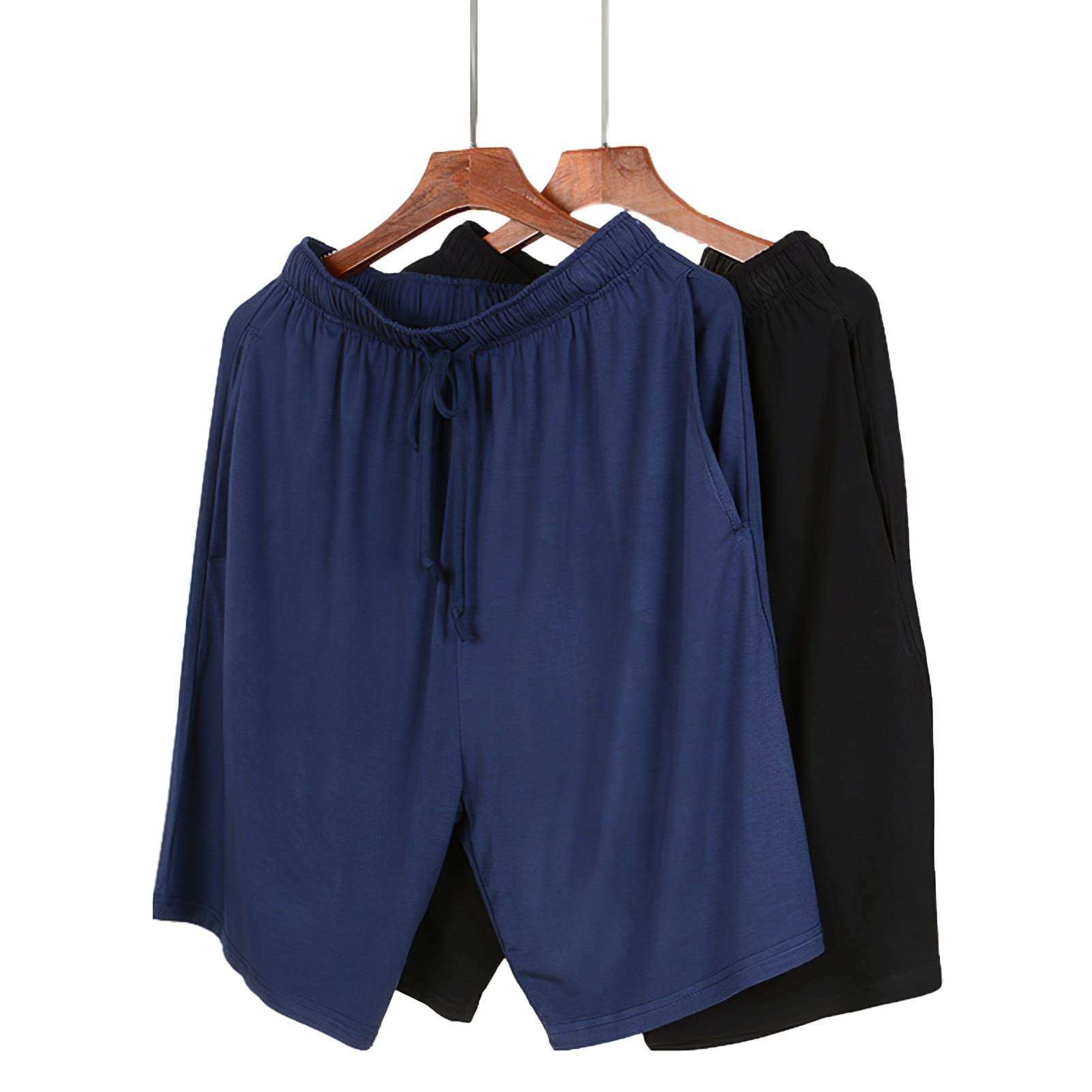 Homme Grande Taille Lot de 2 Bas de Pyjama Court Extensible Léger Short de Nuit Short Maison Intérieur avec Poches S-6XL