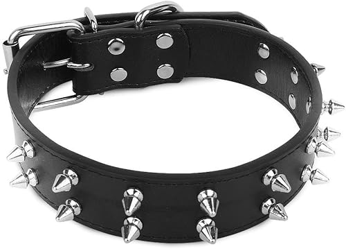 Miniatura 4 de Mantén a tu perro seguro y elegante con nuestro collar ajustable de 18 pulgadas para perro, diseño duradero de cuero negro para mayor protección, S