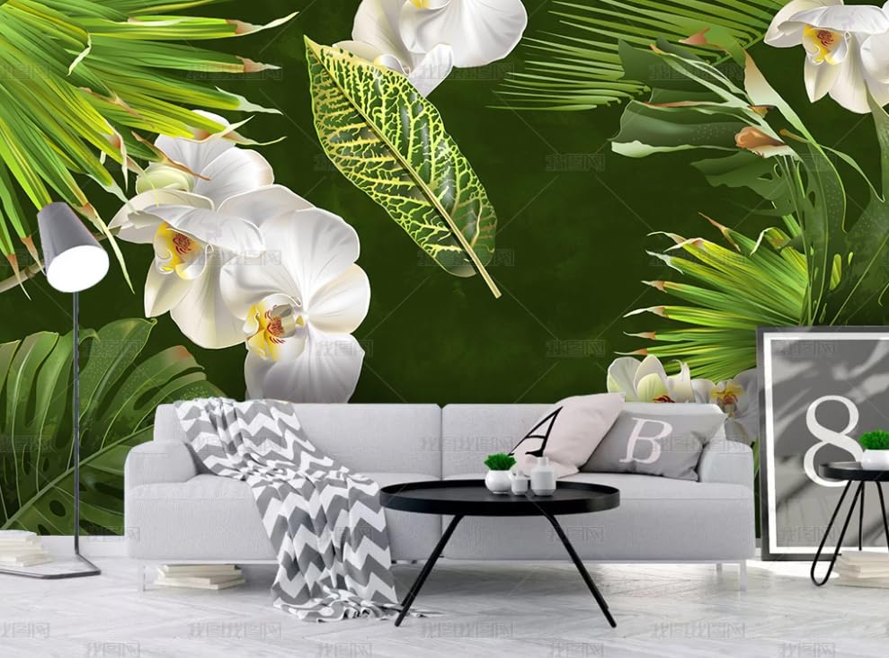 Papier peint intissé plantes tropicales pour agrandir visuellement un salon moderne