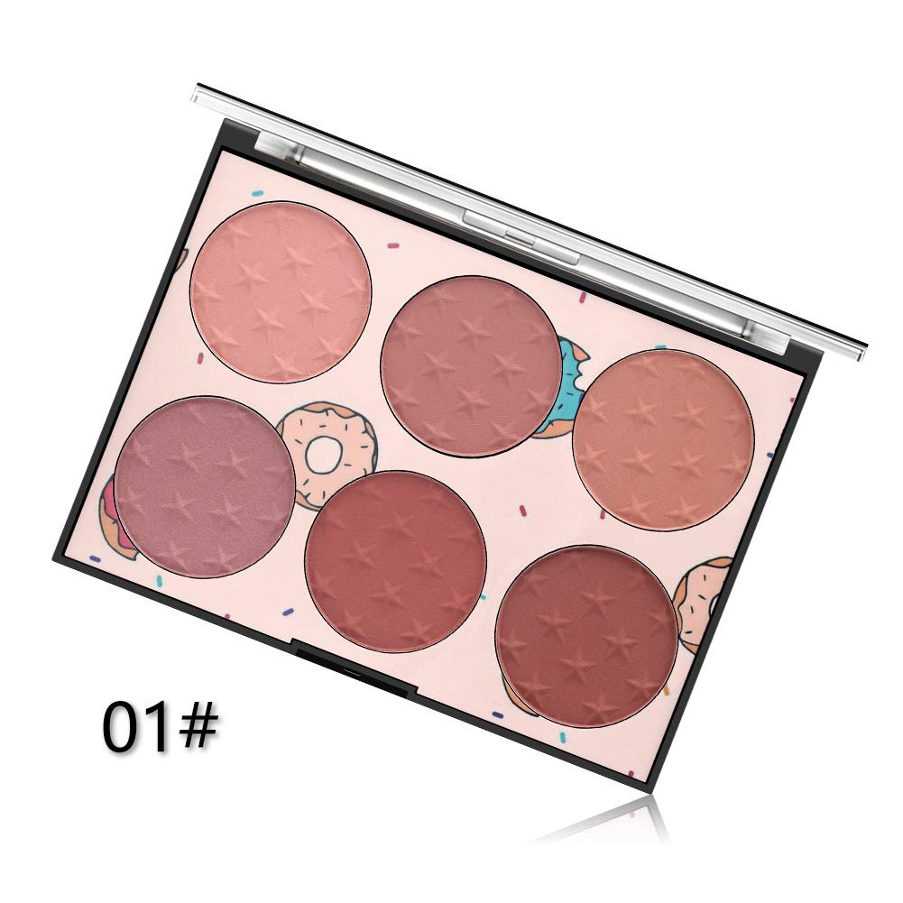 6 Color Face Blush Palette, Matte Palette, Smooth Smudgeable Blush Powder, Contour Highlight Blush Multi-Purpose Palette, Light Luxury Blush Powder (01#, 01#)