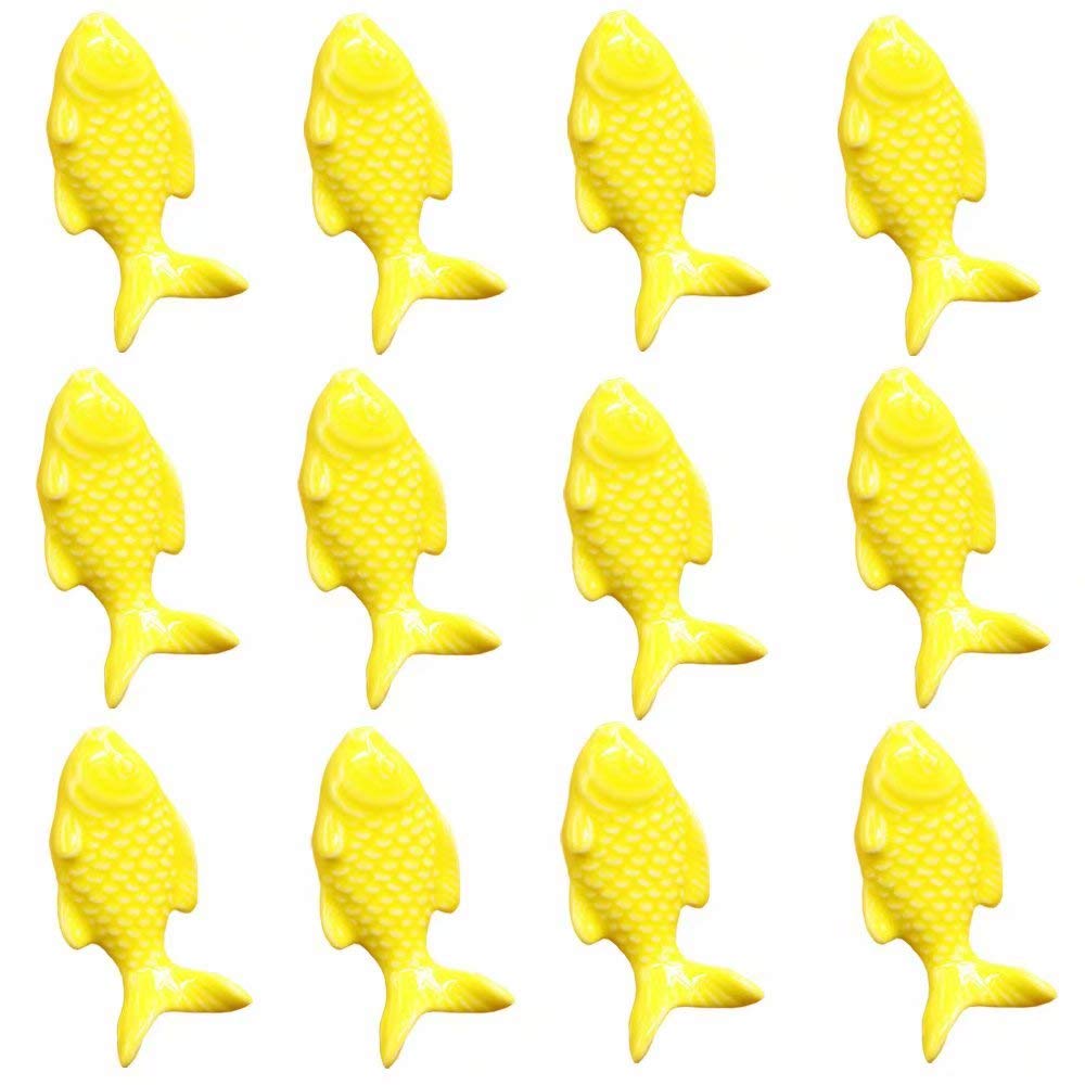12PCS Yellow Cute Fish Shape Ceramic Door Knobs, Candy Color Baby Kid's Children's Furniture Handles Pulls for Cabinet Drawer Cupboard Dresser Closet Bookcase etc with Screws