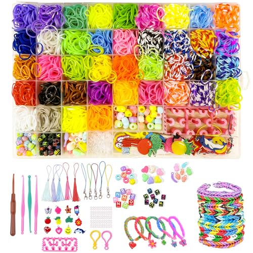 Pmueuff Kit de 3500+ Elastique Bracelet pour Enfants de 8 à 11 Ans pour Enfants, élastiques en Loom Bands, élastique pour Bracelet avec 40 Couleurs et Lettres, Bracele Elastique Enfant Kit pour