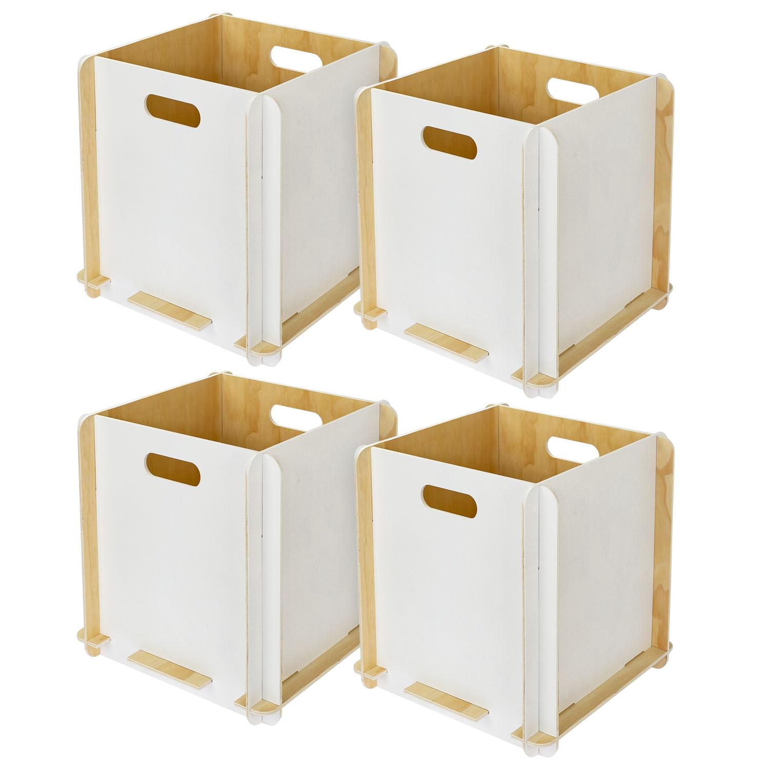 HMF Aufbewahrungsbox aus Holz zum Zusammenstecken | 4er Set | passend für Kallax | 32 x 32 x 32 cm | Weiß