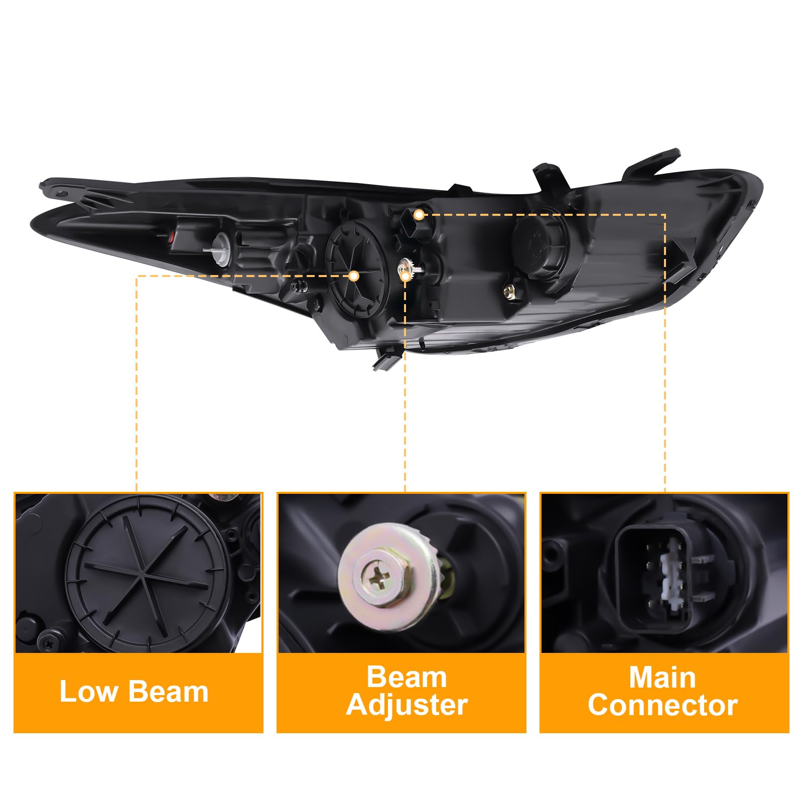 Pair Headlight Assemblies – Fits 2014-2016 Hyundai Elantra (Halogen, Black Housing)