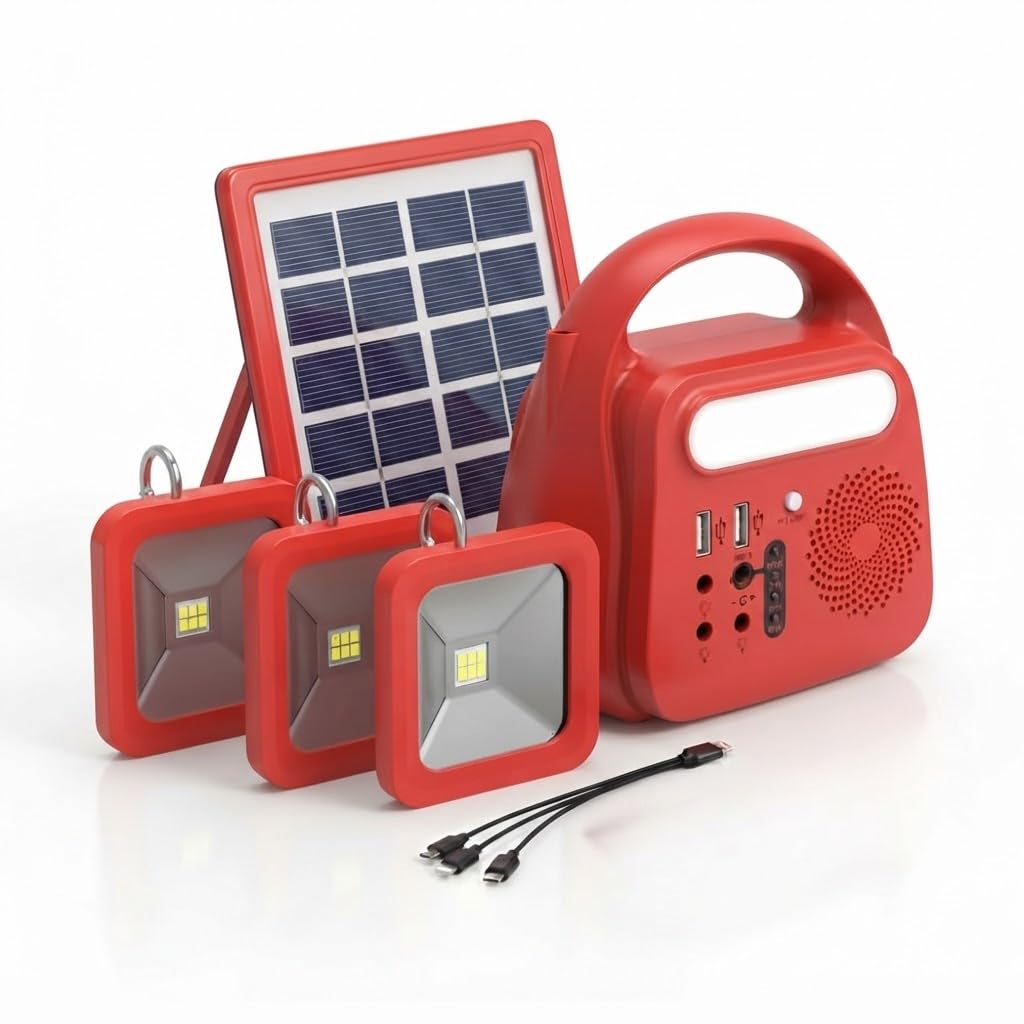 Drumstone RL-5090 Mini Solar Inverter Kit with 6000mAh Rechargeable Battery, 10W Solar Panel, 3 LED Bulbs & USB Mobile Charging for Home, Camping & Emergency Lighting-image-6