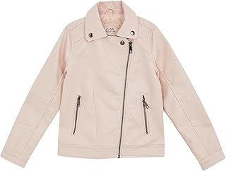 معطف بدون غطاء للرأس وبأكمام طويلة وقصة عادية للبنات من الجلد الصناعي من ديفاكتو، ملابس خارجية مبطنة ببدائل الزغب، S5859A6