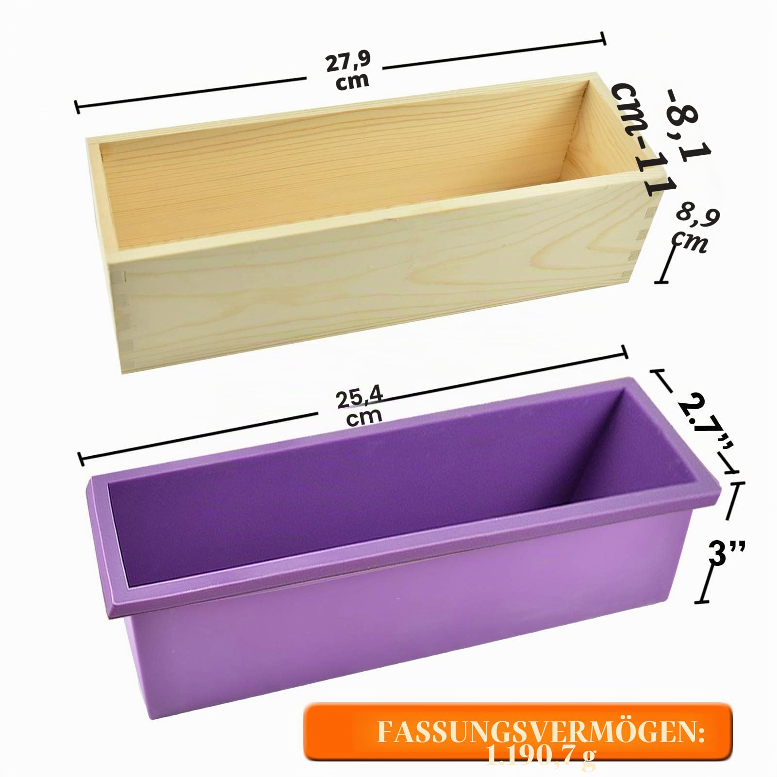 Artcome Schneideform-Set für Laibseife, multifunktional, verstellbar - Holzseifenform und rechteckiges Silikonform-Set mit gewelltem und geradem Edelstahlschneider
