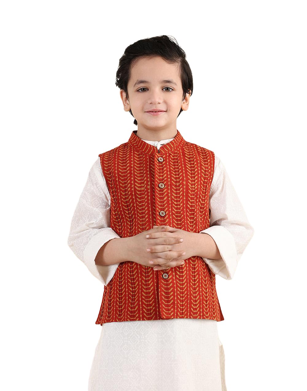 Fabindia Giacca Dabu in Cotone Maroon Stampato