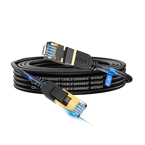 Cable Ethernet Cat 8, 20 pies de alta velocidad, resistente, 26 AWG, cable de red LAN Cat8 de 40 Gbps, 2000 Mhz con conector RJ45 chapado en oro,