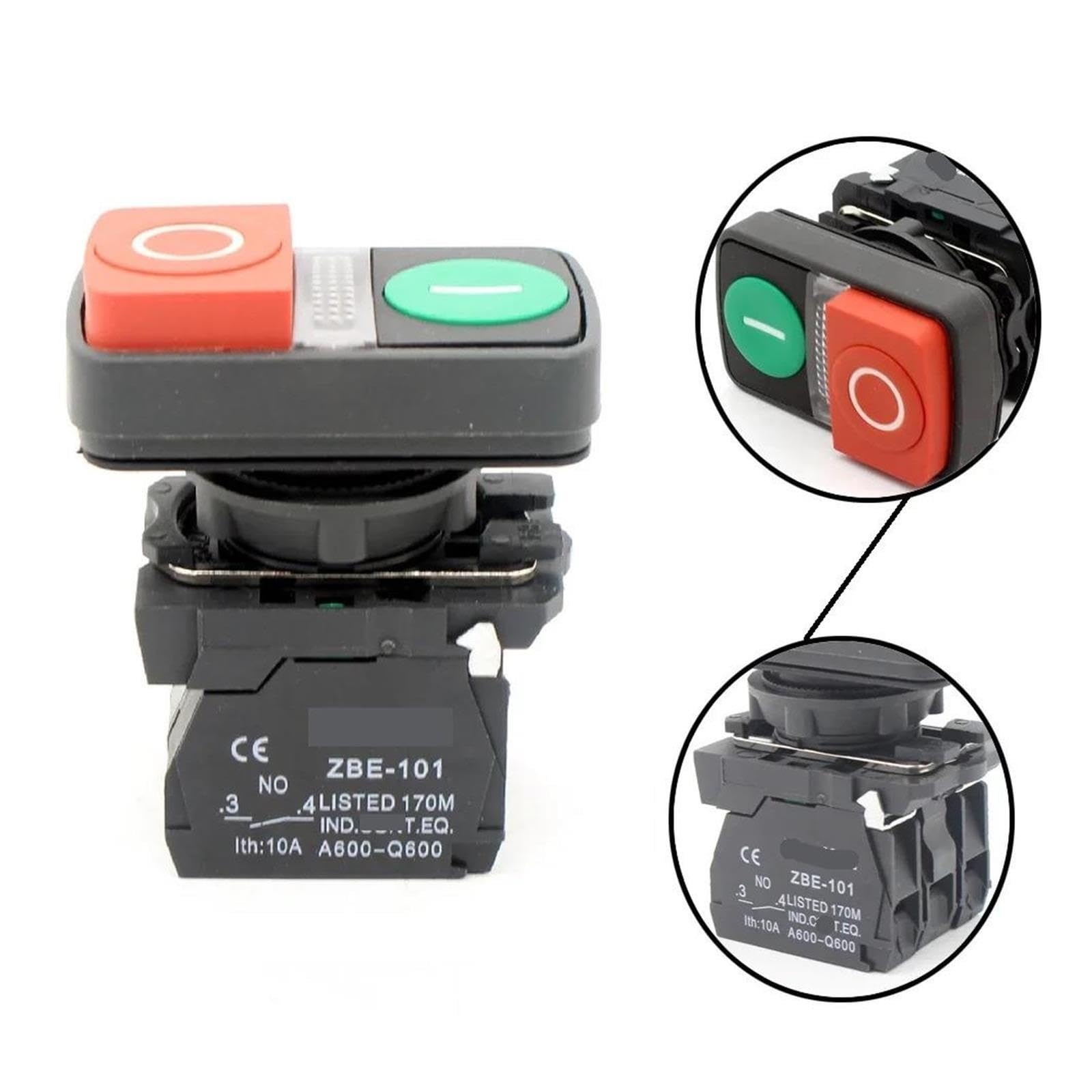 Interrupteur à double bouton-poussoir rouge-vert alimentation marche/arrêt