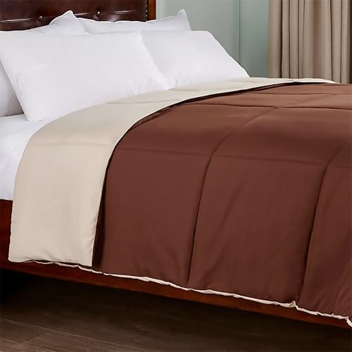 Miniatura 4 de Edredón acolchado ligero reversible alternativo, hipoalergénico, piel de melocotón, caja cosida, tamaño FullQueen, marrón