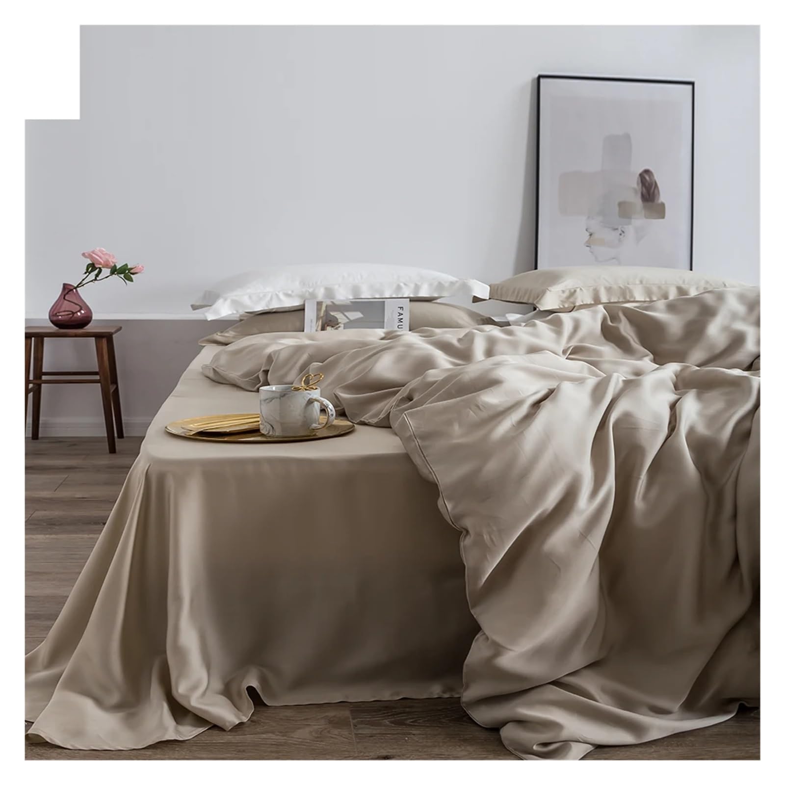 Sbcgfy B Duvet Cover Sets, Romantic Silk Edding Set Mulberry Eauty Silk Ed Set Eauty Quilt Cover Pillowcase Double Queen King Sheet,-Queen Size 4Pcs