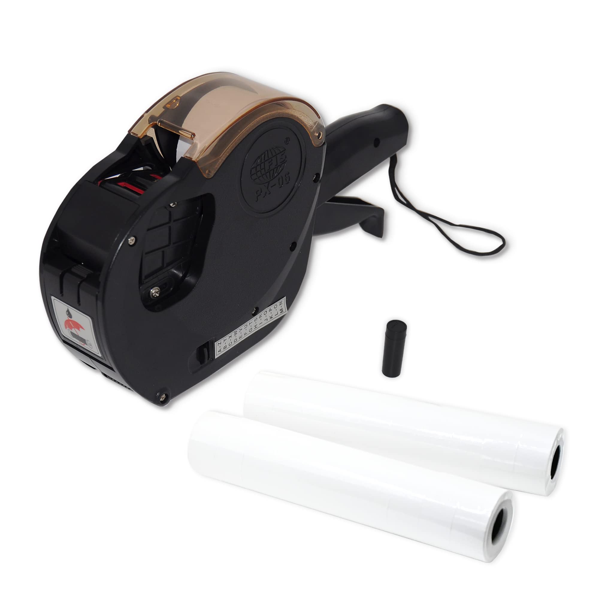 FIS® Alphabet and Price Labeler Machine (FSPX06BK), Black Color, Combo Set Includes of 20 Pieces Labeler Rolls Size 26x16mm (FSPX2616), 1 Piece Ink Cartridge Roll (FSIK25MM)-FSSQPX06BK