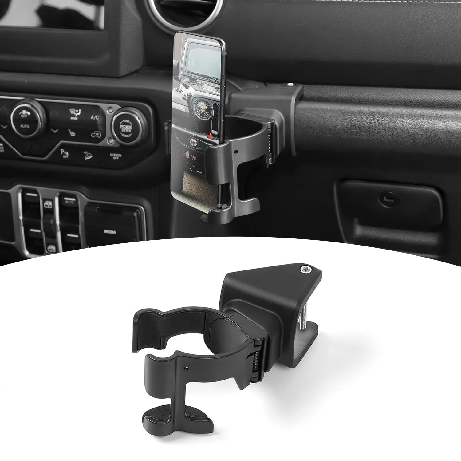 PDKLIN for Jeep JL Drink Cup Phone Mount Holder Multi-Function for Jeep Wrangler JL JLU 2018 up for Gladiator JT 2020 up Dash Mount Accessries Black