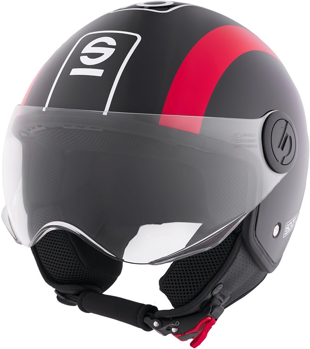 Sparco Riders SP601 Demi-Jet kask motocyklowy, do skutera ECE 22.06, z homologacją, kask Demi-Jet z wizjerem zapobiegającym zarysowaniom i wyzwalaniem mikrometrycznym