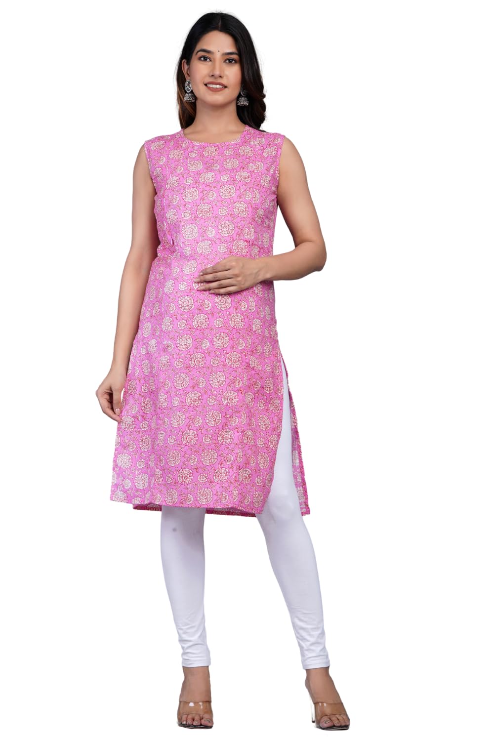 Women's Pure Cotton Printed Feeding Kurta | Sleeveless Round Neck Kurta |-image-28