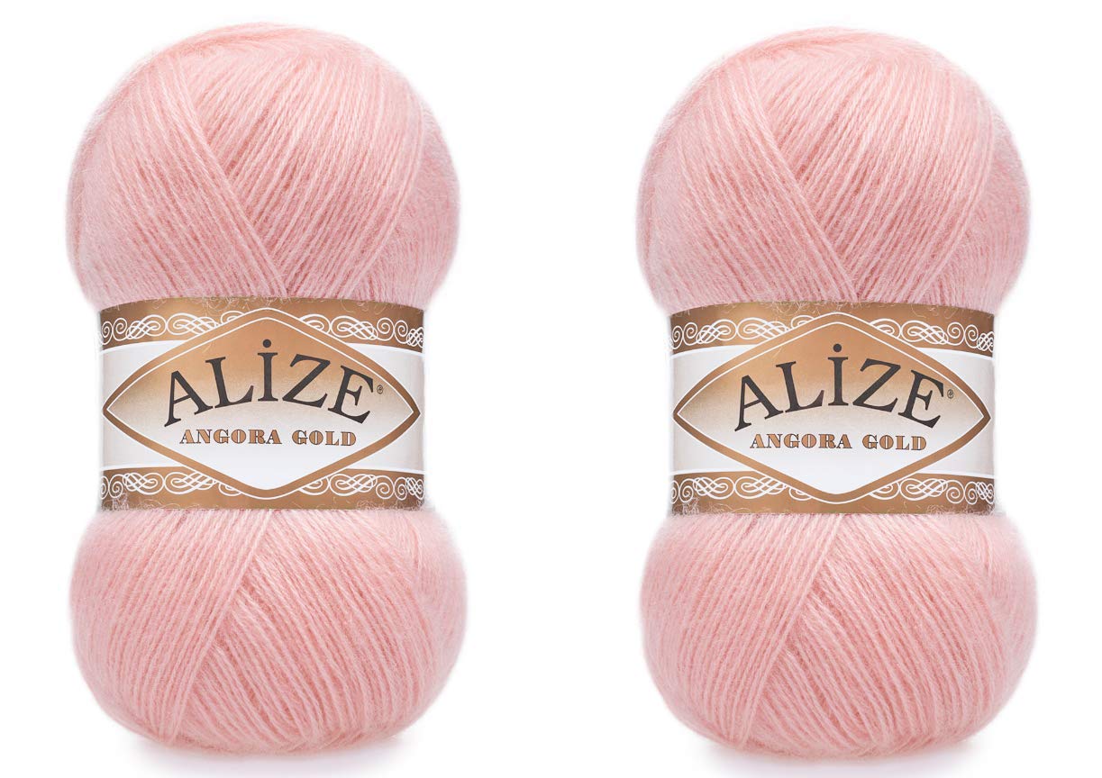 20% Wool 80% Acrylic Soft Yarn Alize Angora Gold Thread Crochet Lot of 2skn 200gr 1204yds Lace Hand Knitting Turkish Yarn (363 Wedding Pink)