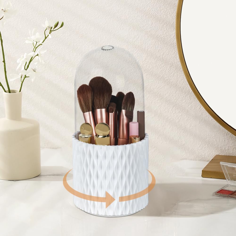 LOPHE Organizador de Brochas Giratorio 360°con Tapa, Organizador de Maquillaje, Organizador de Cosméticos, Organizador de Pinceles Giratorio Versátil para Brochas y Cosméticos