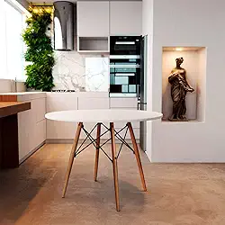 MESA EIFFEL WOOD TAMPO DE MADEIRA 90 CM BRANCO NEW GREEN