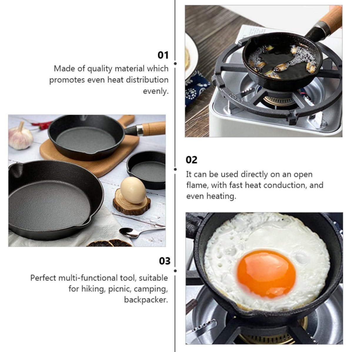 Kleiner Bratpfanne Schwarz Pfanne mit Glatter Oberfläche aus Eisen Multifunktionale Küchenutensilien für Haushalt zum Wandern und Picknick