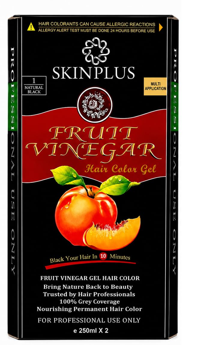SKINPLUS Ammonia Free Fruit Vinegar Hair Color Gel | Natural Black | Nourishing Hair Dye with Shine & Softness | 250ml × 2 1