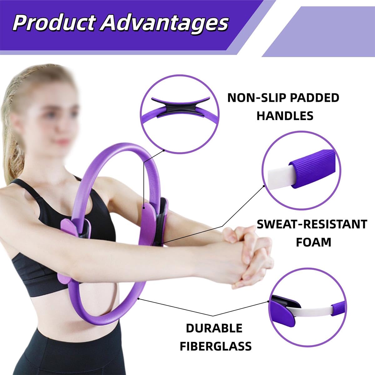 15 teiliges Pilates Set für Zuhause mit Upgrade Pilates Ring 38 cm 5 Fitnessbänder Pilates Ball Yoga Ring Pilates Gurt Massagegerät Trainingsguide Essentielles Pilates Set für Frauen in Lila