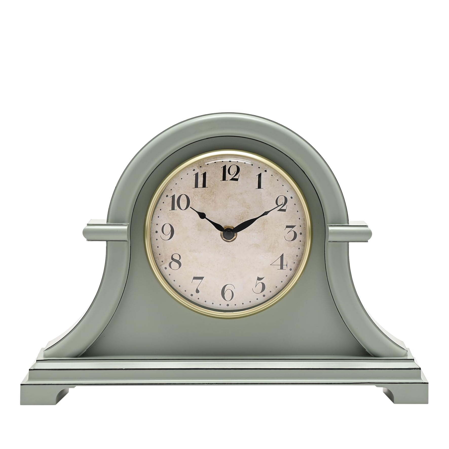 Hometime Horloge de cheminée en arc cassé - Vert sauge - Mécanisme à quartz analogique - Décoration d'intérieur traditionnelle - Cadeau pour salon, chambre à coucher ou salle à manger H 23 x l 32 x P