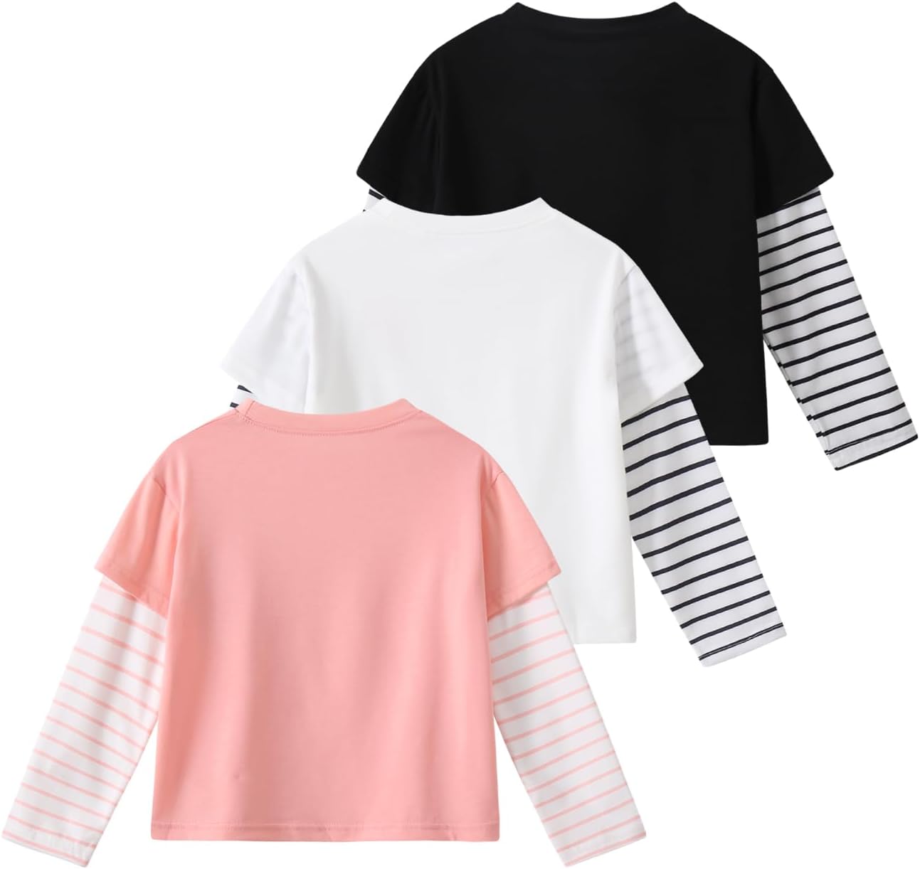 Little Girls Graphic Print Tee Shirt 3 Packs Long Sleeve Shirts Crew Neck Knit Tops Casual Daily Shirt 4-12Years - Image 3