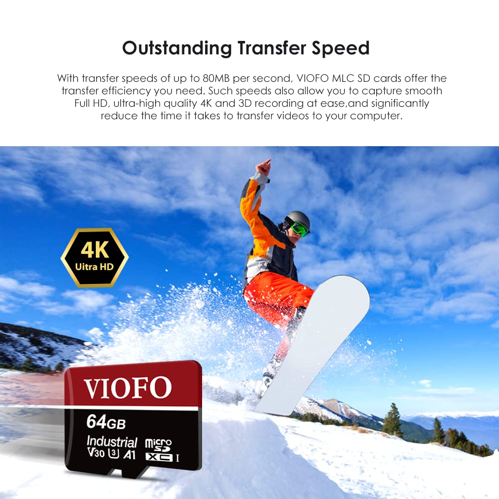 VIOFO Scheda Di Memoria Micro SD 64GB MLC Ad Alta Velocità, Ideale Per Dash Cam E Action Cam, Supporta Video In 4K Ultra HD Con Adattatore - 4