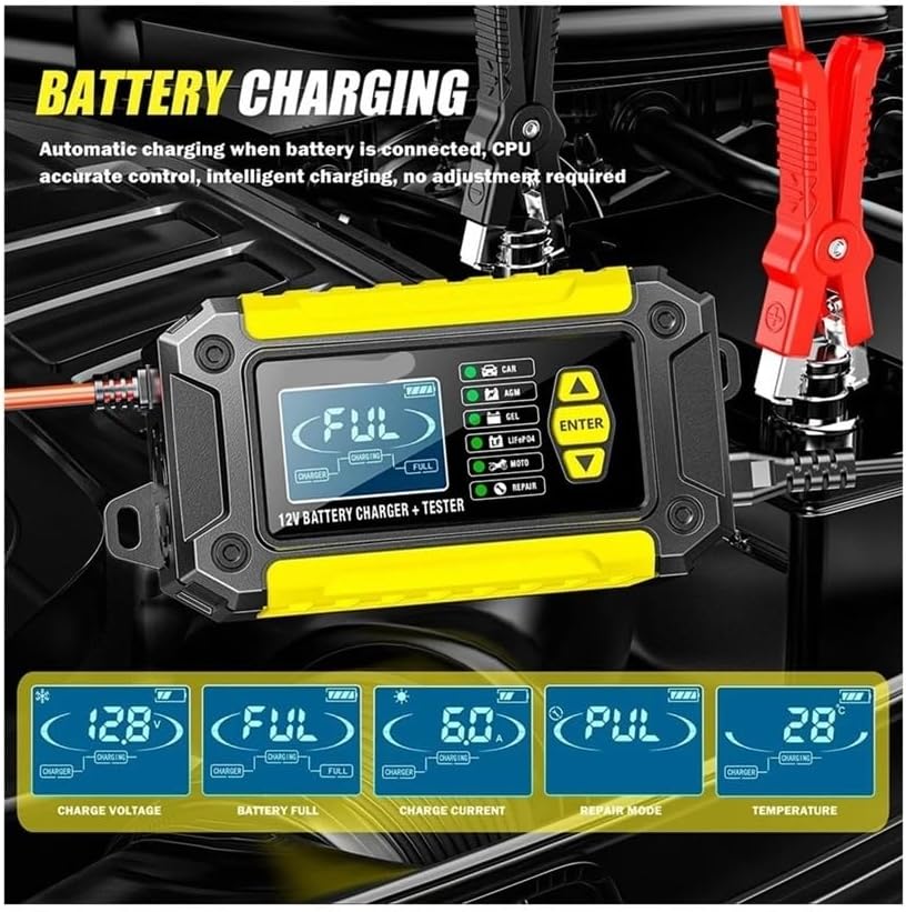 Battery Charger for Lead Acid Gel Lithium Lithium Batteries Car Motorcycle Charger Accessories(Red EU Plug)