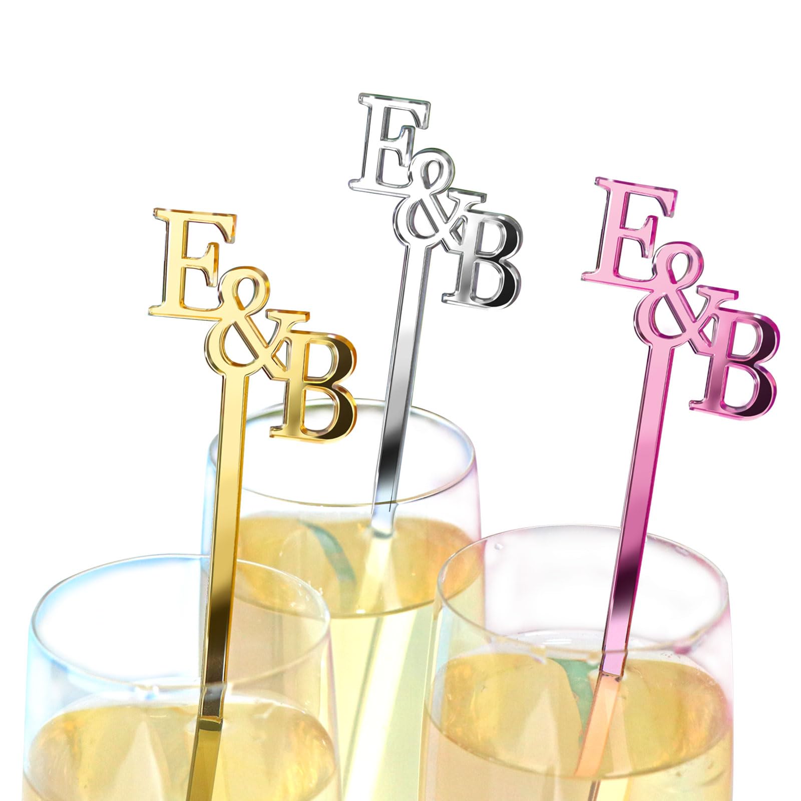 20pcs Custom Drink Stirrers Cocktail Wedding, 14 Colors Initial Acrylic Drink Stirrers, 4inch, 6inch, 7inch Personalized Stir Sticks For Party, Bridal Shower, Anniversary (4inch)