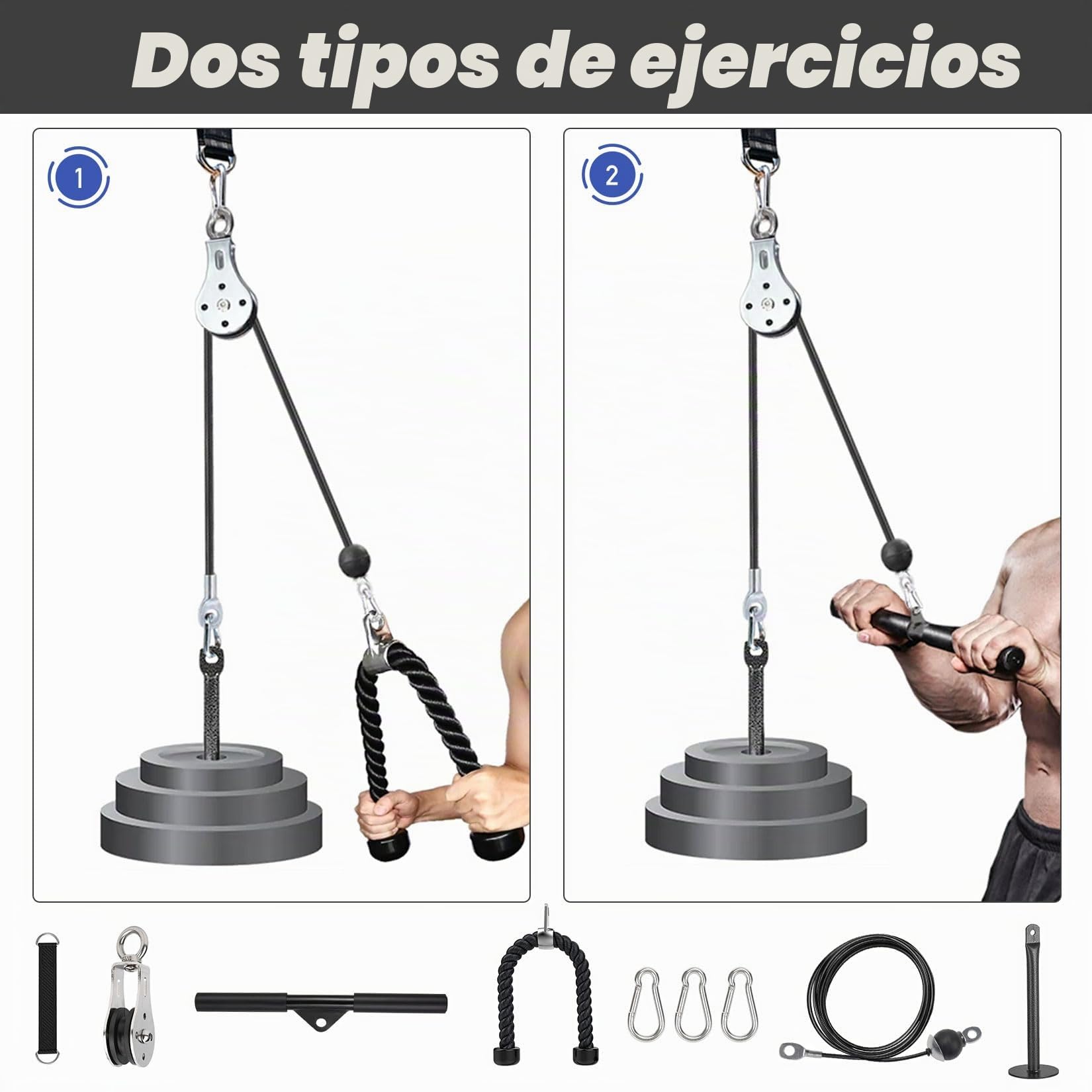Poleas Gimnasio para Casa, Polea Gimnasio con Cuerda para Tríceps y Barra Recta para Dispositivo de Entrenamiento de Brazos y Espalda