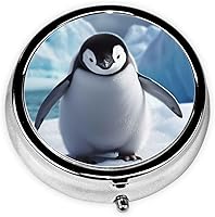 Vista 1 de Lindo Pingüinos Bebé Tomando Impresión Redonda Pastillero 3 Compartimentos Pastillero Pastillero Portátil para Medicina Diaria Suplemento Vitamina