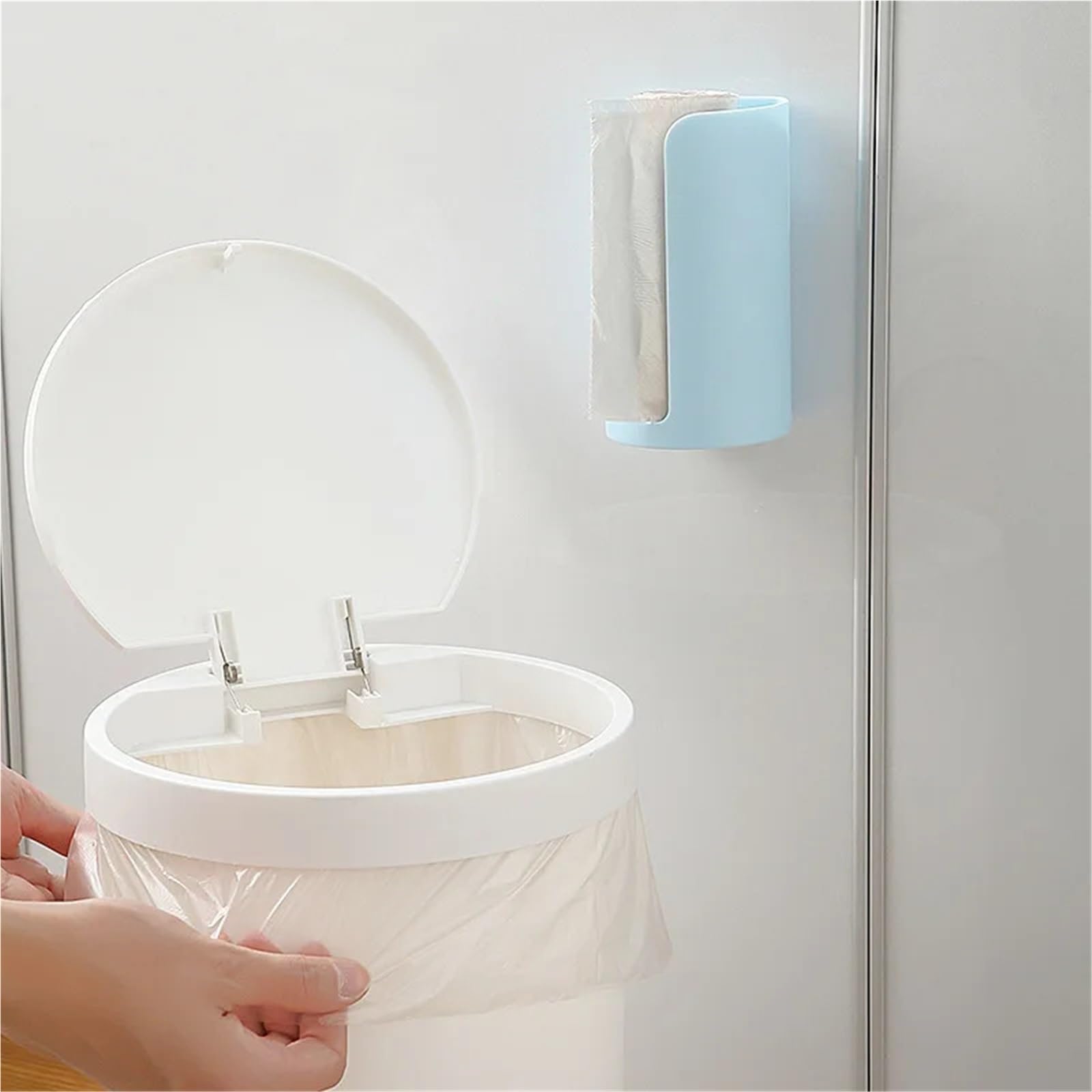 Dispensador De Bolsas De Basura Soporte for bolsa de basura de plástico for colgar en la pared, caja de almacenamiento for bolsa de basura montada, contenedor for el hogar, cocina y baño, 5 uds.(White