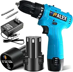 Furadeira Parafusadeira 12V 2AH com Bateria de Íon de Lítio, Torque 35Nm, Mandril 10mm Sem Chave, Inclui 2 Baterias, Carregador e 2 Pontas Duplas – Ideal para Uso Contínuo