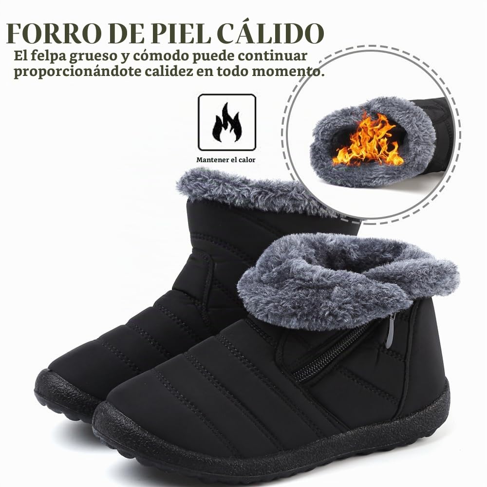 Botas de Nieve Botas para Niñas Invierno Calentar Forrada Botas para Niños Impermeables Exterior Antideslizante Planas Casual Caminar Botas Negro 32 EU