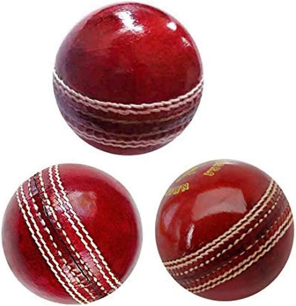 Leder-Cricketball zum Üben, Klasse A, rot, handgenäht, funktional, harter und abgelagerter Ball, ohne Stempel, offizielle Größe, Praxis und Training, roter Cricketball