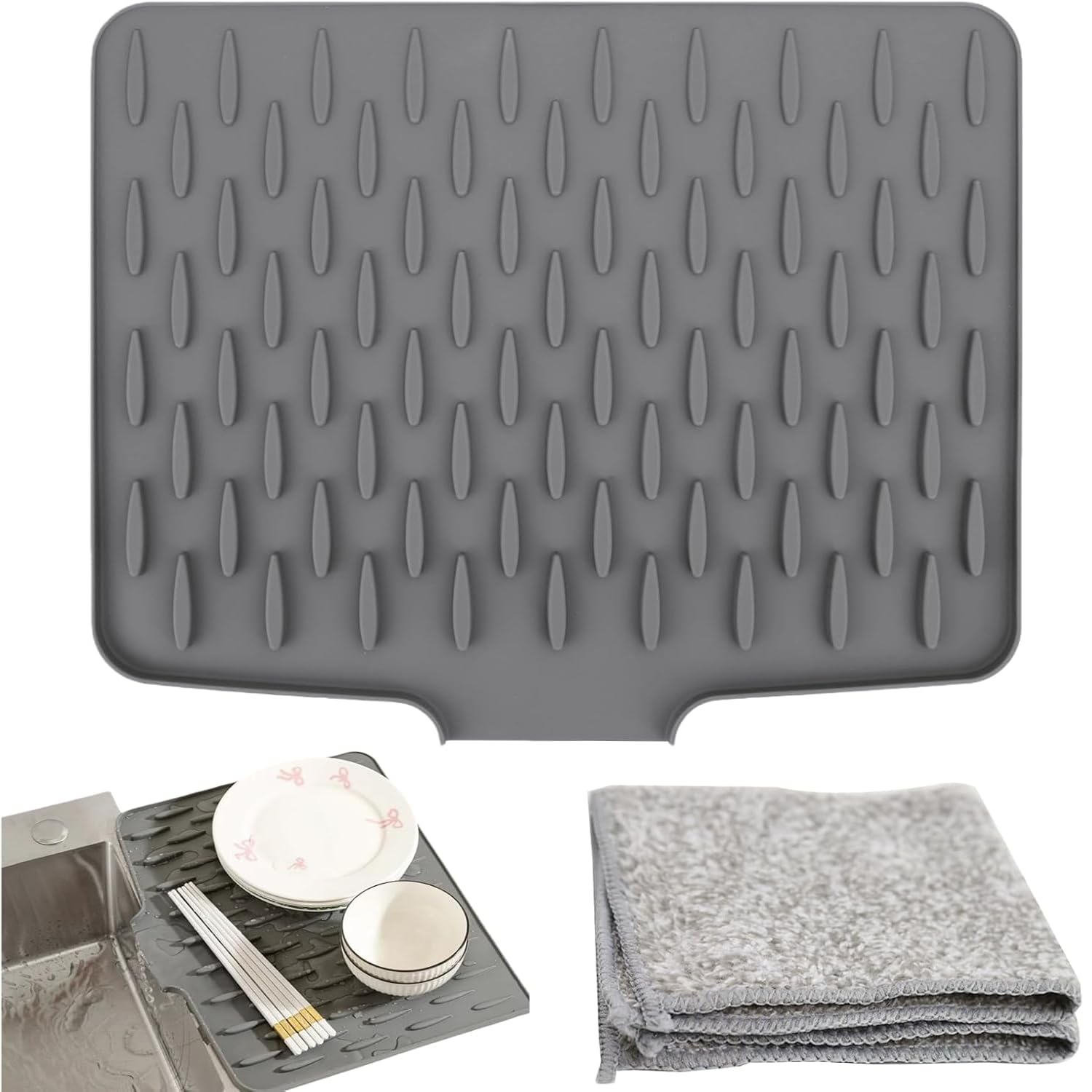 Silicone Draining Mat,Silicone Dish Drying Mat Non-Slip Sink Drainer Mat,No-Spill Mat & Heat Resistant Folding Draining Board Mat for Kitchen Counter,Sink.