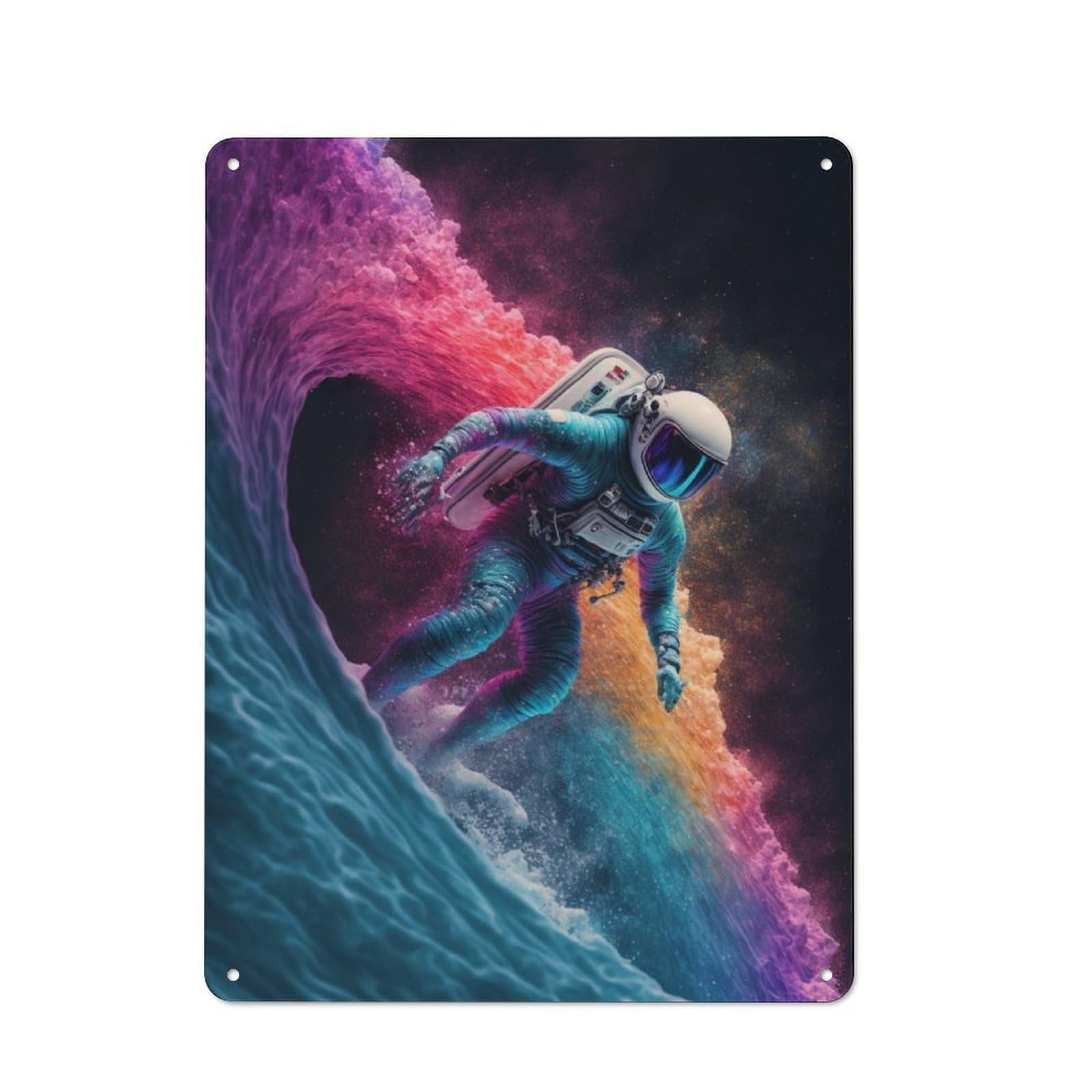 Junmoney Astronaut Wave Surfer Retro Tin Sign 40X30cm For Bar Or Restaurant, For Collectors Of Retro Metal Wall Decor