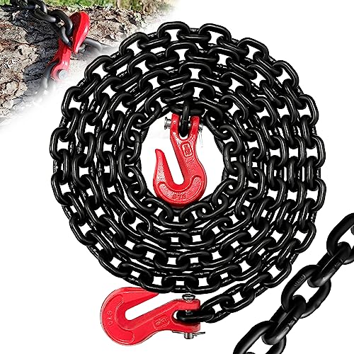 Image of G80 Transport Binder Chain 5 /16 inch x10ft - 4900 lbs WLL Heavy Duty Tow Chain for Trailers & Trucks - Clevis Grab Hooks (Oiled Black) - ASTM A306 Compliant