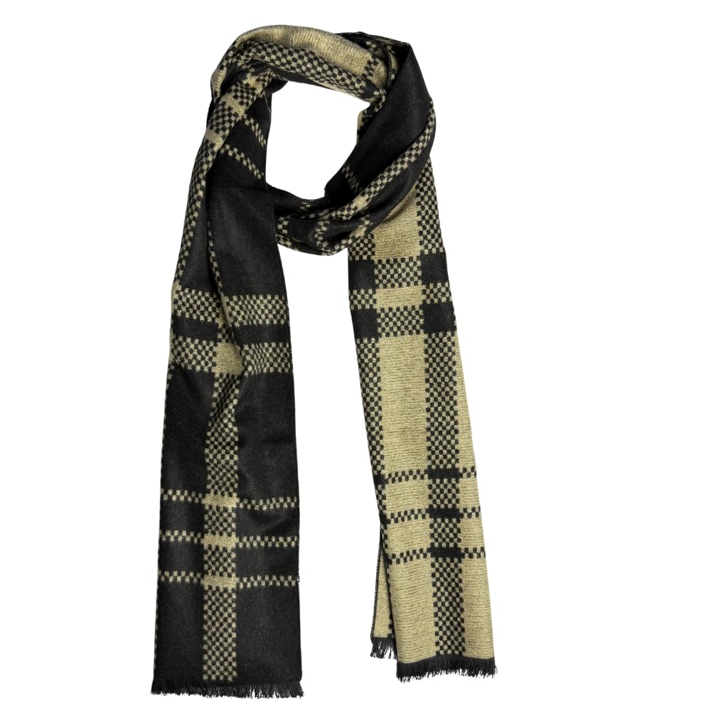 Black & Beige Checkered Woolen Scarf-image-20