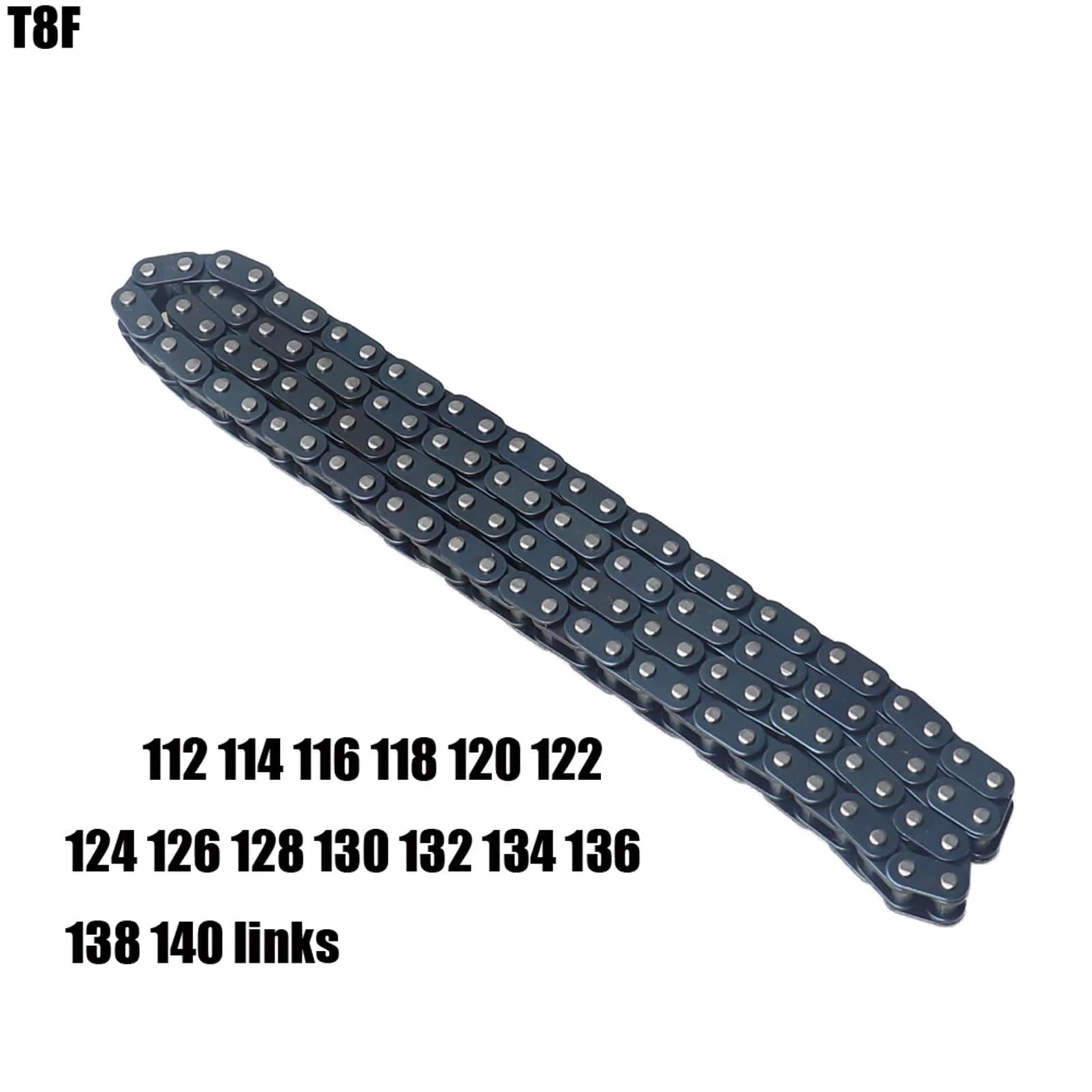Catena con pignone T8F da 108-140 maglie per mini ATV con maglia principale di ricambio, adatta per Dirt Quad Pocket Bike a 2 tempi 47cc 49cc Catena di trasmissione(T8F-108L)