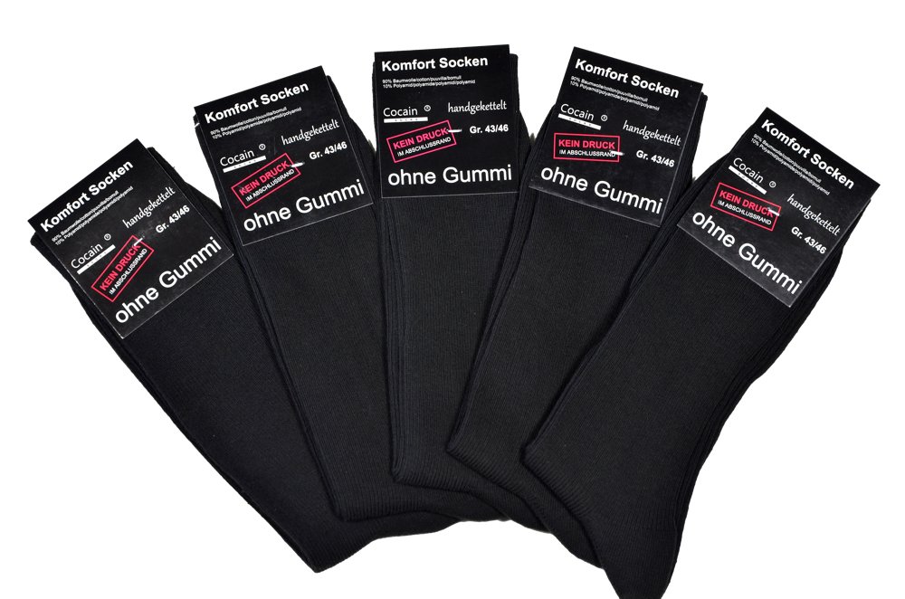 Cocain underwear 10-100 Paar schwarze Damen- & Herren Socken ohne Gummi 100% Baumwolle auch als Kurzsocke lieferbar