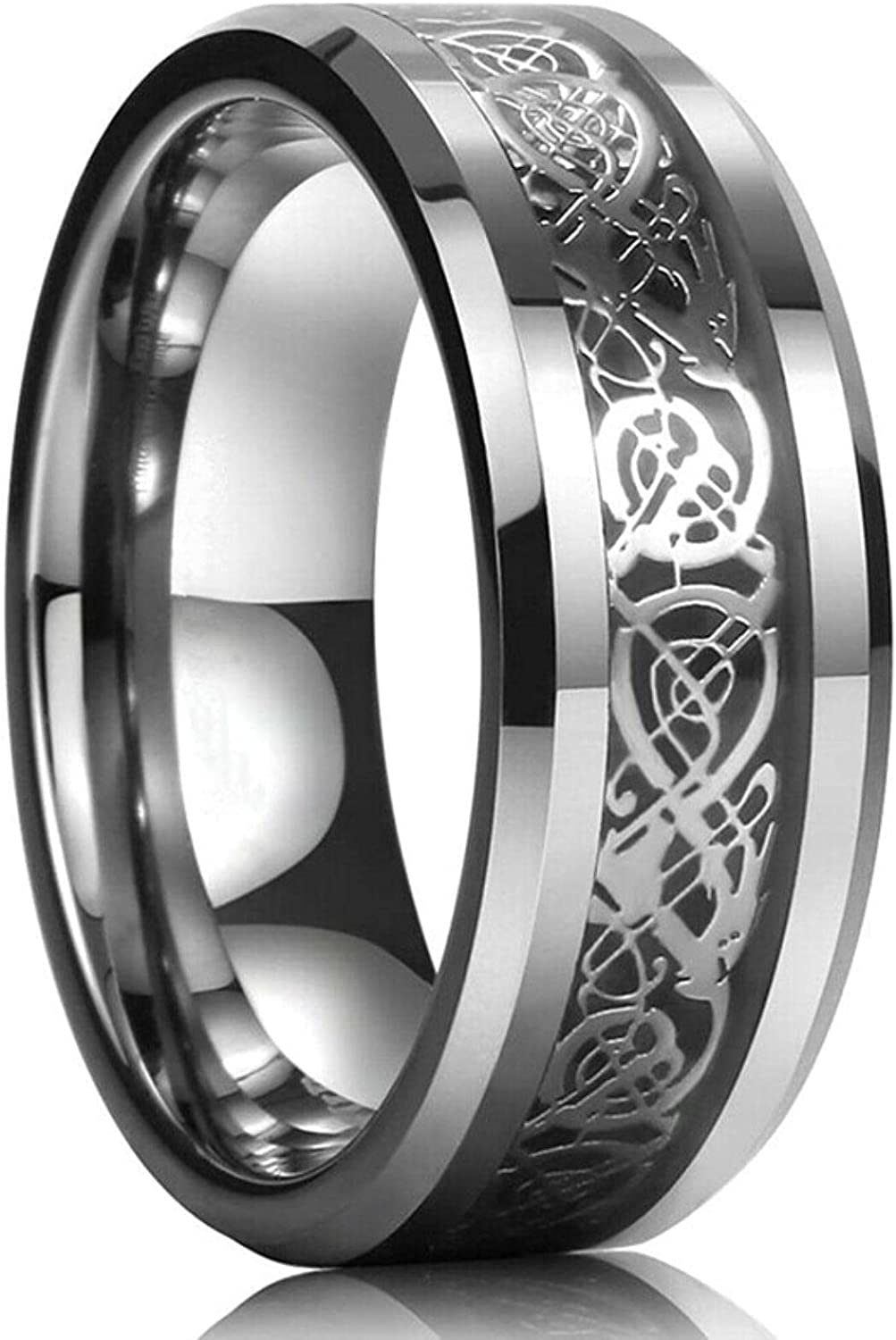 vien Tungsten Rings for Women Men Wedding Bands Celtic Dragon Carbon Fiber Inlay Beveled Edges Polished Comfort Fit-picture-41